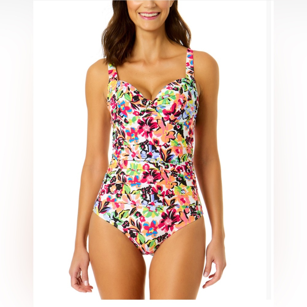 NWT Anne Cole Women's Retro Printed Twist-Front One-Piece Swimsuit Size 12